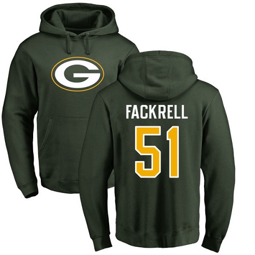 Men Green Bay Packers Green 51 Fackrell Kyler Name And Number Logo Nike NFL Pullover Hoodie Sweatshirts